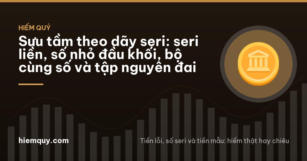 An open collector album with rows of banknotes in clear pockets on a bed inside a Lâm Đồng wooden house, pine trees beyond the window, notes out of focus